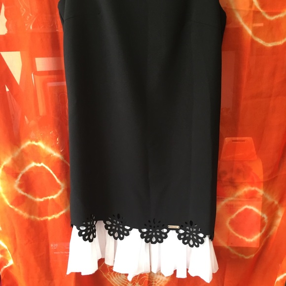 Babylon Black Dress LaserCut Trim Flared White Hem - Picture 6 of 12